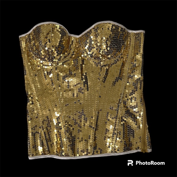 NWOT Women’s Gold Sequin Corset, size Medium - Picture 4 of 6